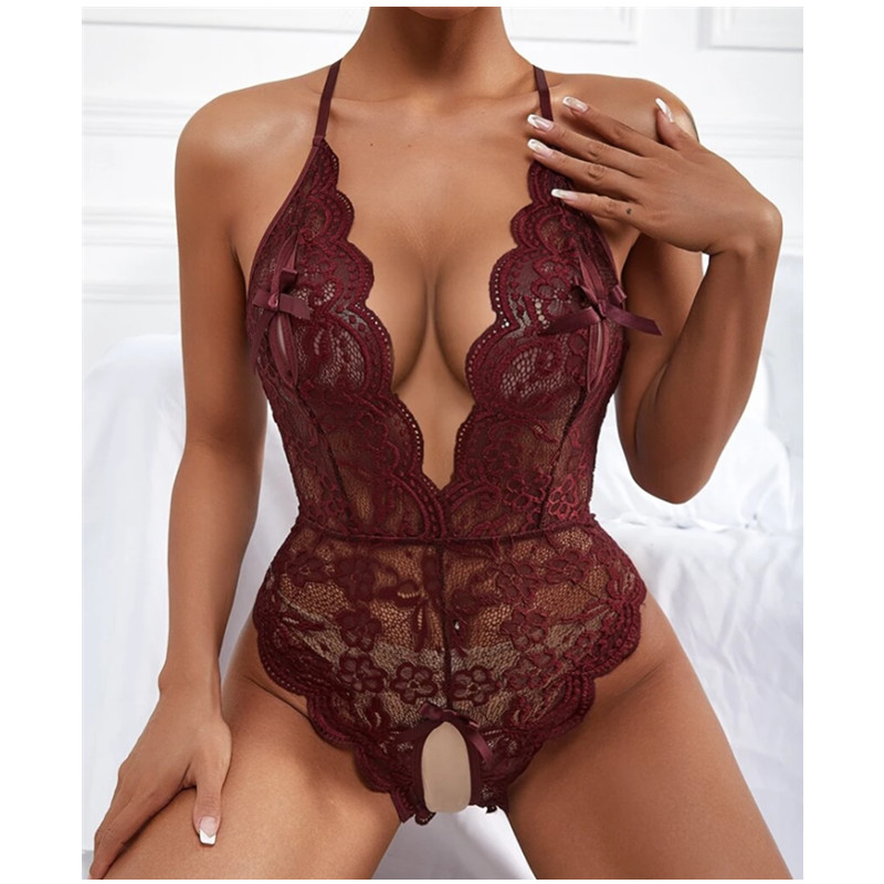 Halter Lace Sexy Backlessless Lace One-Piece Femeie Sexy Lingerie Lace de decorare