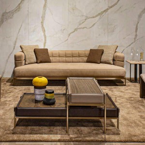 italiană minimalistă combinație design de design din oțel inoxidabil Picioare dreptunghi din lemnnatural de masă din piele de cafea