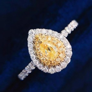 18K aur solid 0.65ct picătură de apă galben diamant piatră 1.9g inel de logodna pentru fată