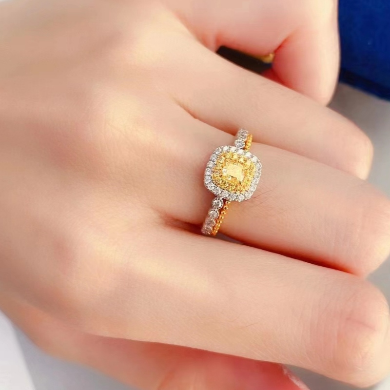 Lux personalizat Made 9K/10K/14K/18K Inel de aur solid Prinpcess Cut inel de logodna de 0,6ct