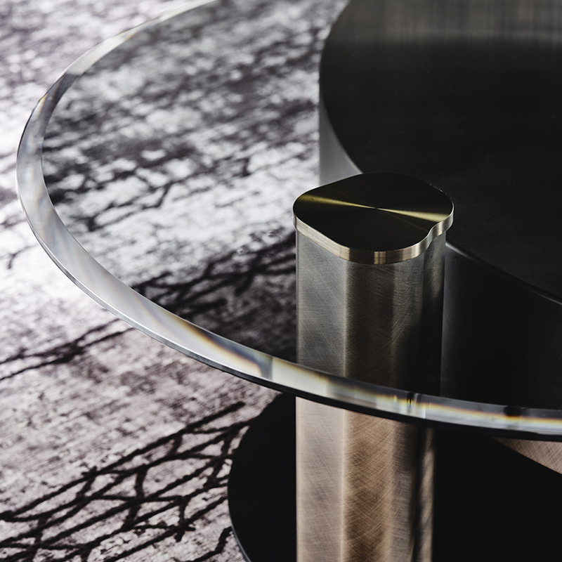 Design italian modern rotativ din sticlă tabel auriu metal din oțel inoxidabil din oțel inoxidabil de lux de cafea rotundă