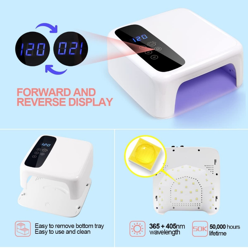 M&R 602PRO Lampă cu unghii LED fără fir, uscător de unghii fără fir, 72W Lumină LED reîncărcabilă, lampă de unghii LED cu gel portabil cu 4 senzor de setare a cronometrului și ecran LCD, lampă de unghii cu LED profesionist pentru lac de gel
