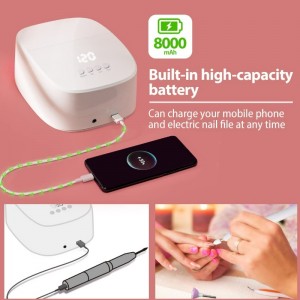 M&R P30PRO Lampa cu unghii cu LED fără fir, 60W reîncărcabile lumină UV pentru unghii Uscătorul de unghii LED fără fir cu port USB pentru încărcarea telefonului și burghie de unghii, lampa profesională de unghii pentru lacuri...