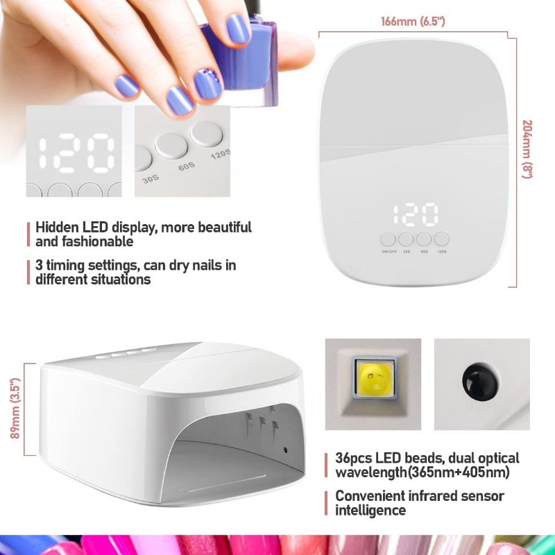 M&R P30PRO Lampa cu unghii cu LED fără fir, 60W reîncărcabile lumină UV pentru unghii Uscătorul de unghii LED fără fir cu port USB pentru încărcarea telefonului și burghie de unghii, lampa profesională de unghii pentru lacuri de unghii cu gel