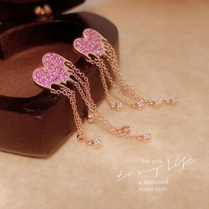 Nou design roz Sapphire Tassel 18k Gold Cercei pentru fată