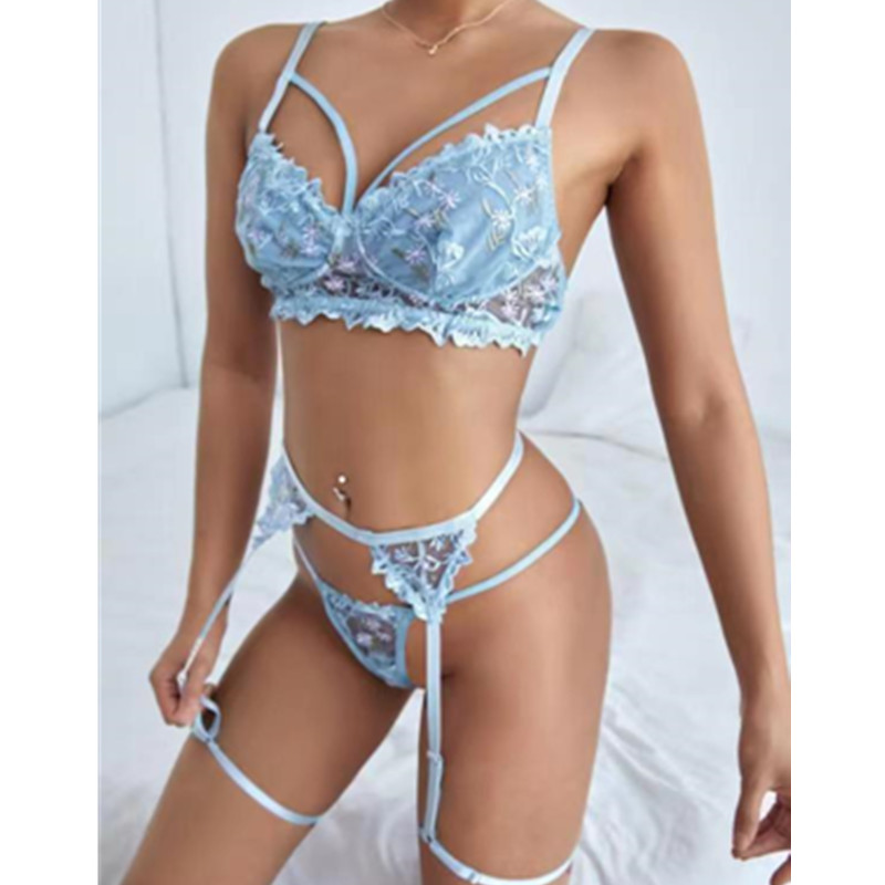 Set de lenjerie de broderie Garter Set Sexy Belt Teddies și Bastierii cu șir sexy G