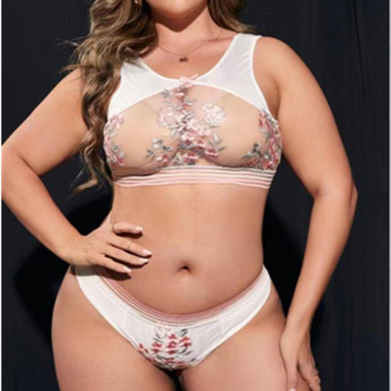 Rainbow Stripes Broderie Lenjerie florală Set transparent Sutien pentru femeie confortabilă pentru femeie confortabilă