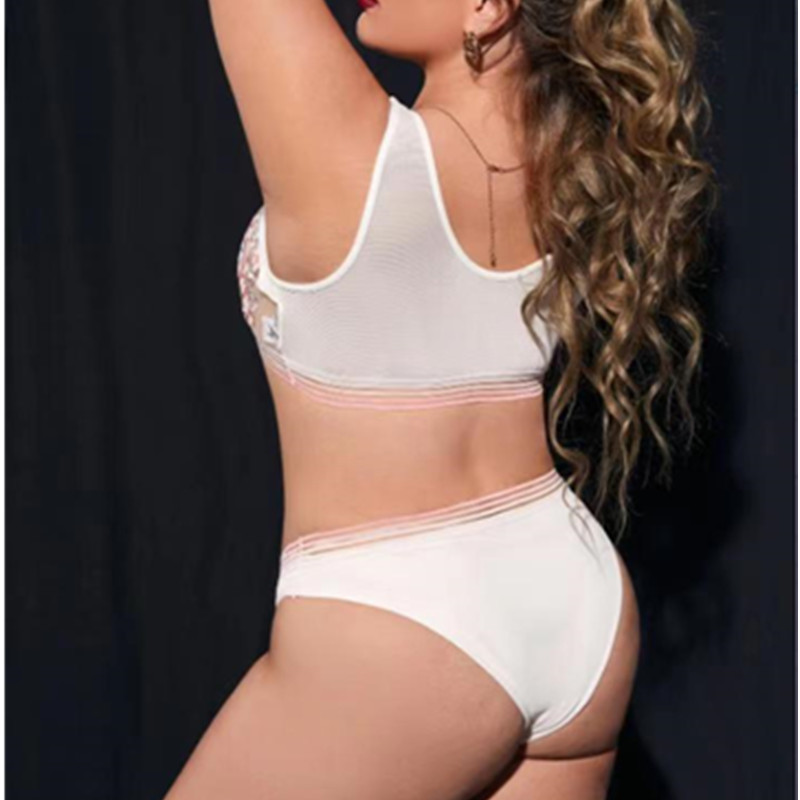 Rainbow Stripes Broderie Lenjerie florală Set transparent Sutien pentru femeie confortabilă pentru femeie confortabilă