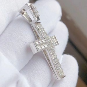 Silver Sterling Custom 925 cu pandantiv cu cruce de piatră Moissanite