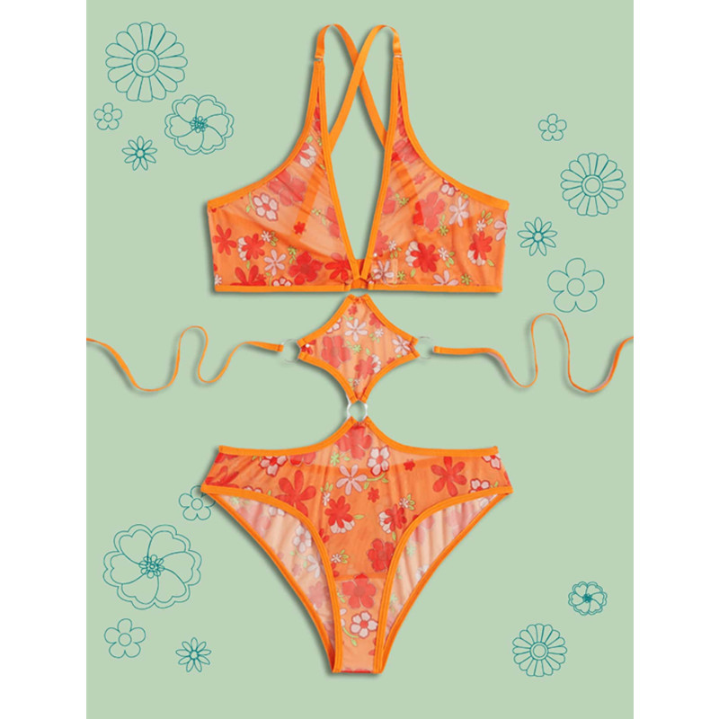Set de lenjerie pentru bandaj sexy pentru tipărire florală