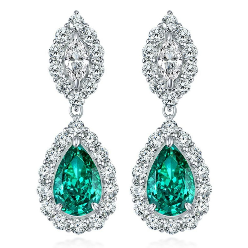 Paraiba sintetică Cercei cu diamant cu diamant cu conținut ridicat de carbon