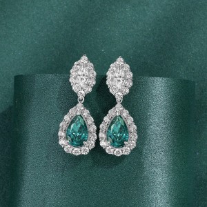 Paraiba sintetică Cercei cu diamant cu diamant cu conținut ridicat de carbon