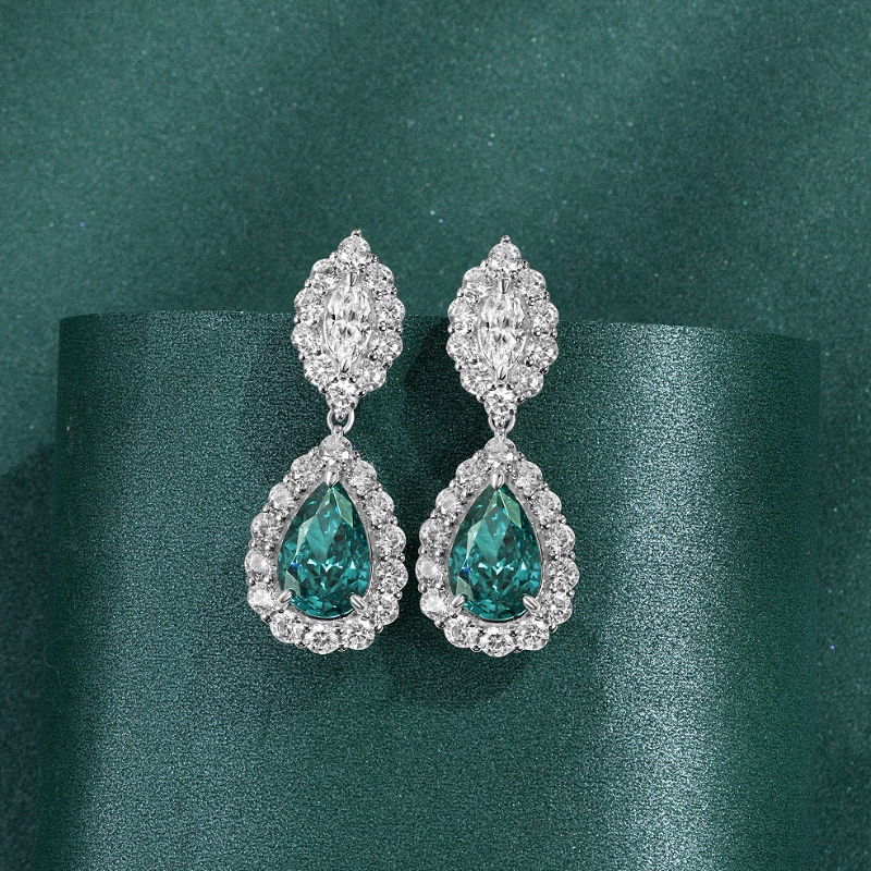 Paraiba sintetică Cercei cu diamant cu diamant cu conținut ridicat de carbon