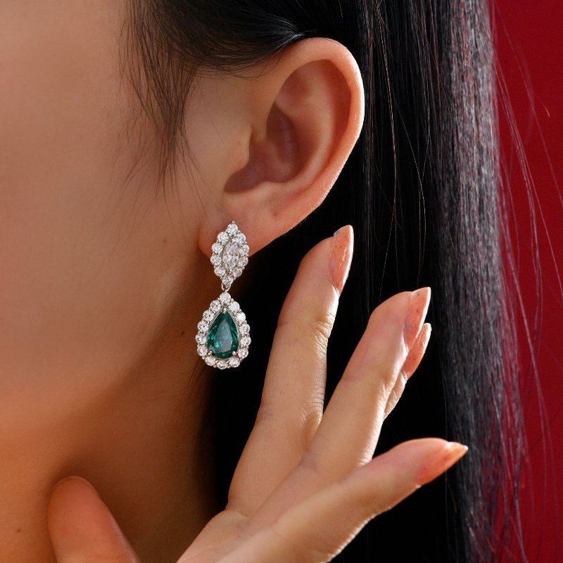 Paraiba sintetică Cercei cu diamant cu diamant cu conținut ridicat de carbon