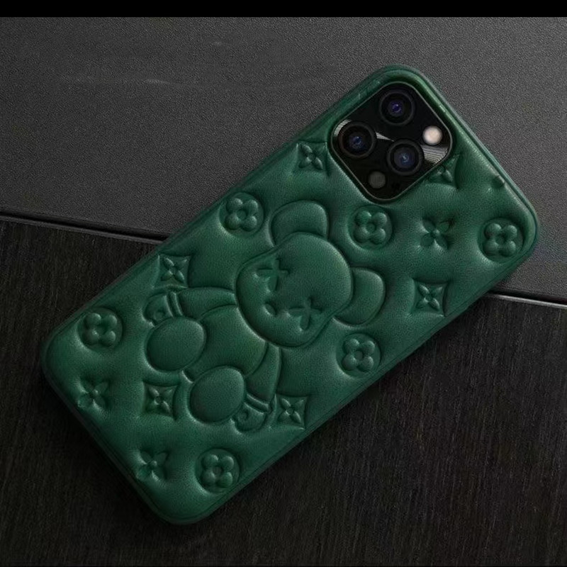 Carcasă de telefon mobilnou, Apple iPhone13pro din piele Bear 3D Proces de embosare pentru telefon mobil din piele de protecție din piele