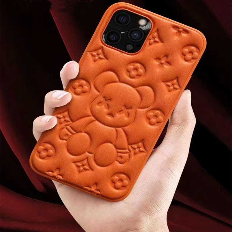 Carcasă de telefon mobilnou, Apple iPhone13pro din piele Bear 3D Proces de embosare pentru telefon mobil din piele de protecție din piele