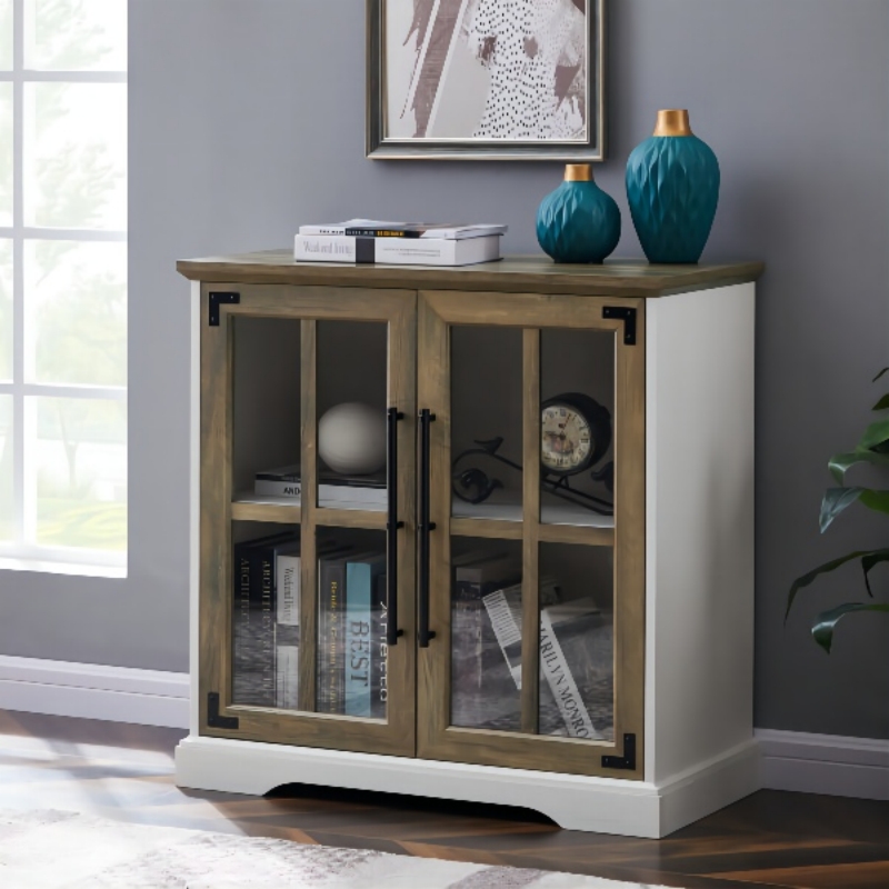 Camera de zi pentru bucătărie Living Sideboard Dulap de depozitare Bufet, 32 inch, 2 uși Raftul dublu, stil contemporan