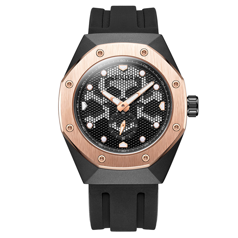 Baogela Schelet Quartz ceasuri pentru bărbați Sport Sport Armată Militară Prelătură de mână luminoasă Silicon Impermeabil Man1901 Black White