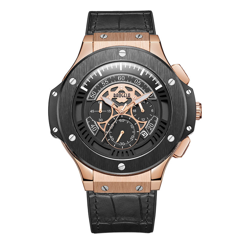 Baogela Hommes Montres Hommes Horloge de Luxe Marque Quartz Sport Montre Rose Chronographhe Mode