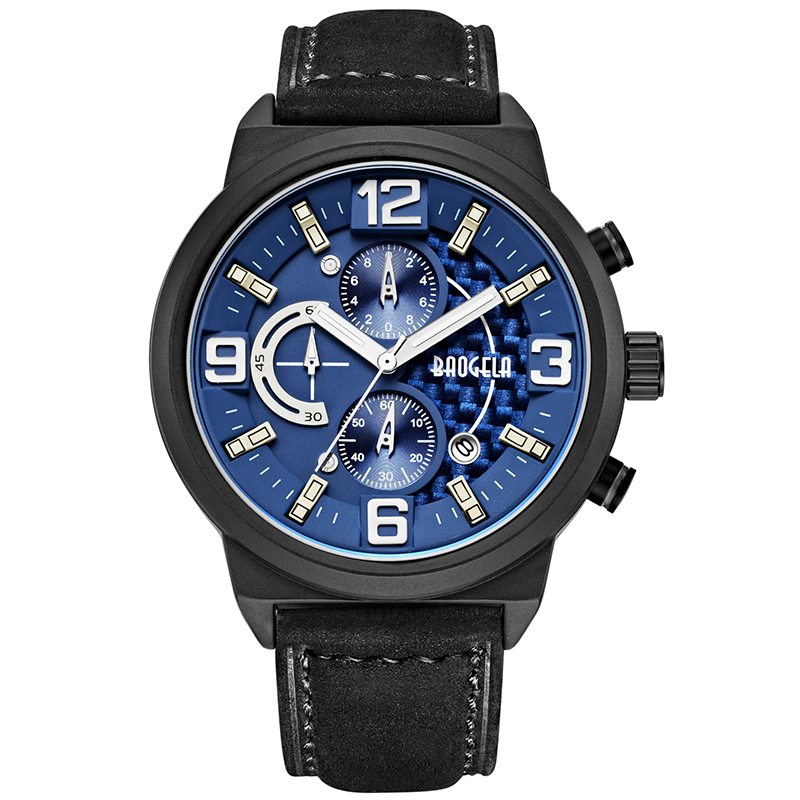 Baogela Men \\ Black Sports Quartz Quartz Watch Leisure Fashion Analog Timing Timing Afișare Men \\'s Watch 1709 Black Blue