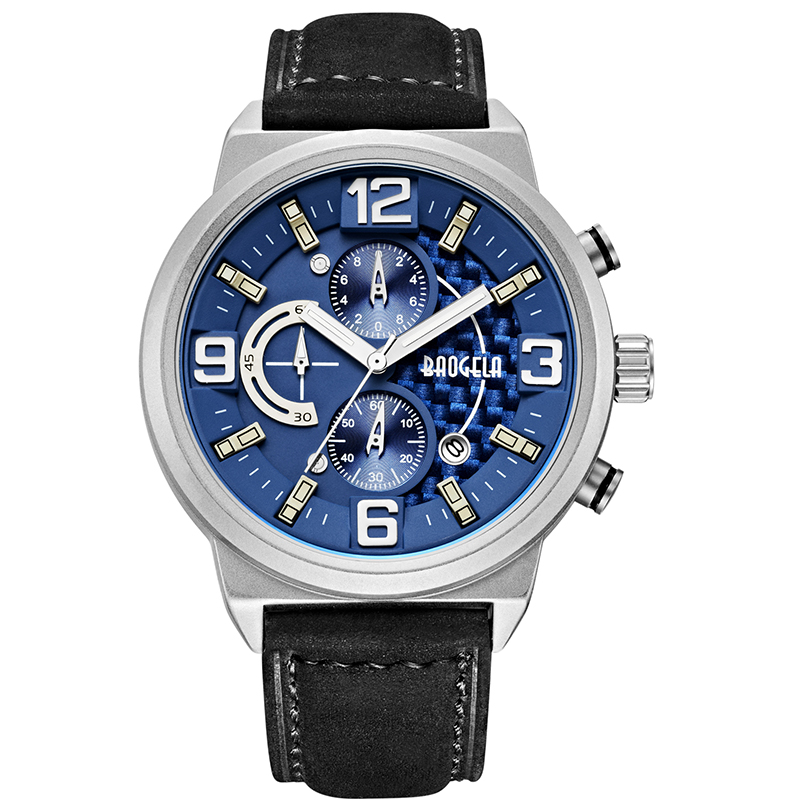 Baogela Men \\ Black Sports Quartz Quartz Watch Leisure Fashion Analog Timing Timing Afișare Men \\'s Watch 1709 Black Blue
