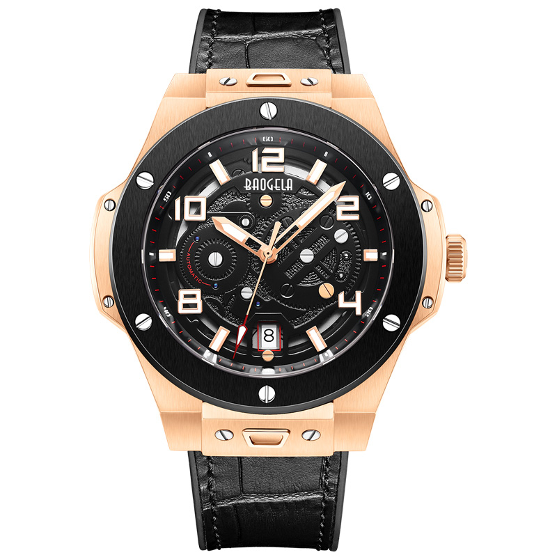 Ceas mecanic Baogela Men \\ Watch Mechanical Hollow Fashion Men \\ Luminous Dial mare 50m Waterproof Watch 2001 Negru