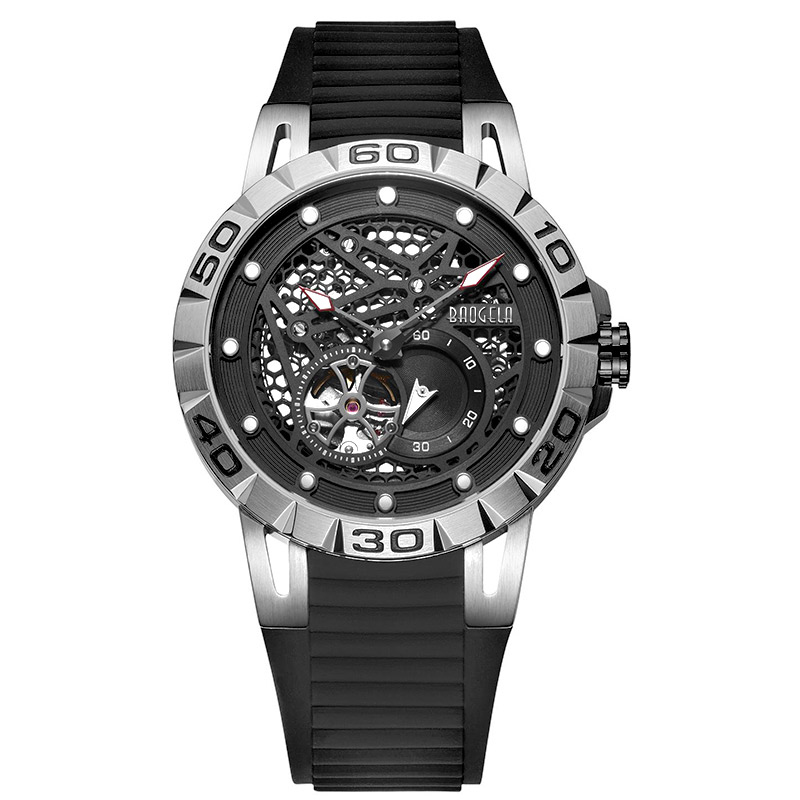 Baogela New Top Brand Luxury Men \\ Schelet Schelet Schelet Motor Mechanical Encover pentru bărbați Imprefroof Wristwatch 6772 Negru
