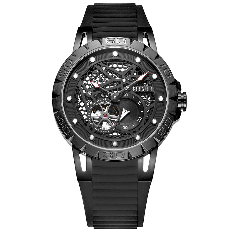Baogela New Top Brand Luxury Men \\ Schelet Schelet Schelet Motor Mechanical Encover pentru bărbați Imprefroof Wristwatch 6772 Negru