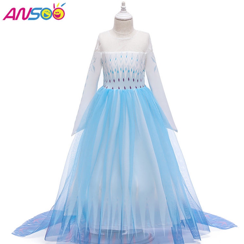 Ansoo Snow Queen 2 Cosplay Girls Rochie de vară Casual Casual Prințesa Dress Party Party Costum de performanță 4-12 ani pentru copii rochii elsa