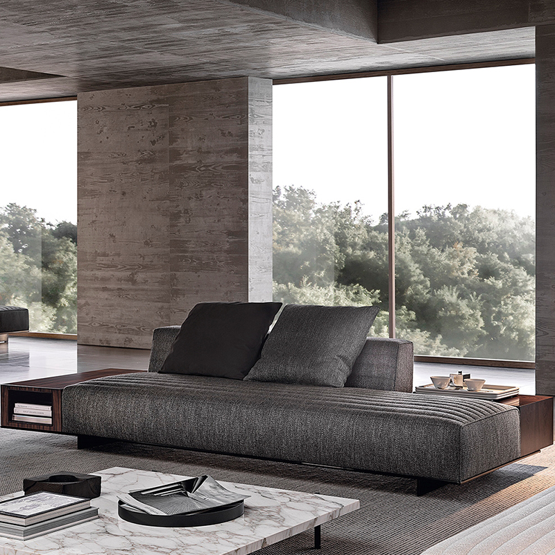 Italian Minotti Modern Bumbacnegru și canapea de lenjerie din țesătură set de secțiune