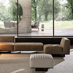 Italian Minotti Modern Bumbacnegru și canapea de lenjerie din țesătură set de secțiune