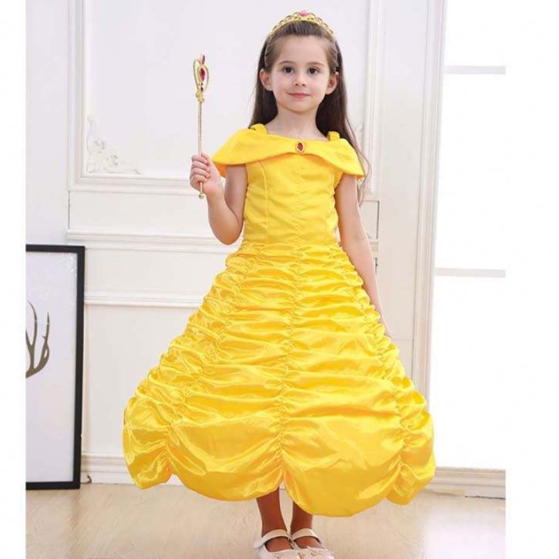 Copii de Halloween Îmbrăcăminte stratificată de pe umăr Costum Galben Prințesa Belle Costum fetițe de Halloween rochie HCBL-001