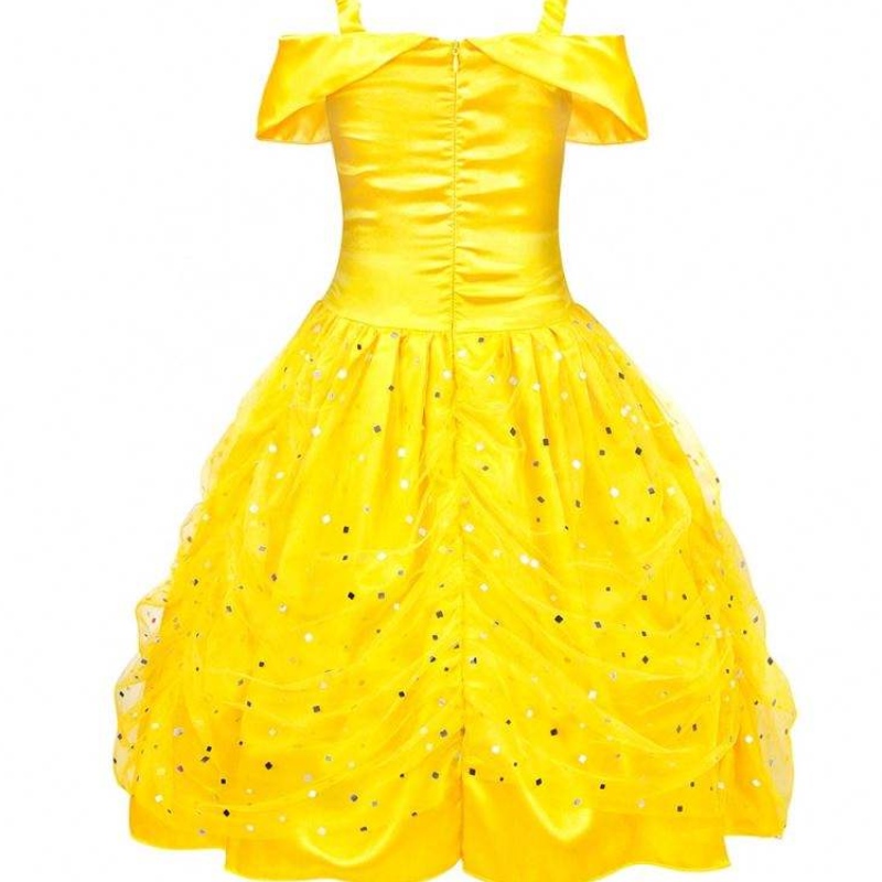 Copii de Halloween Îmbrăcăminte stratificată de pe umăr Costum Galben Prințesa Belle Costum fetițe de Halloween rochie HCBL-001