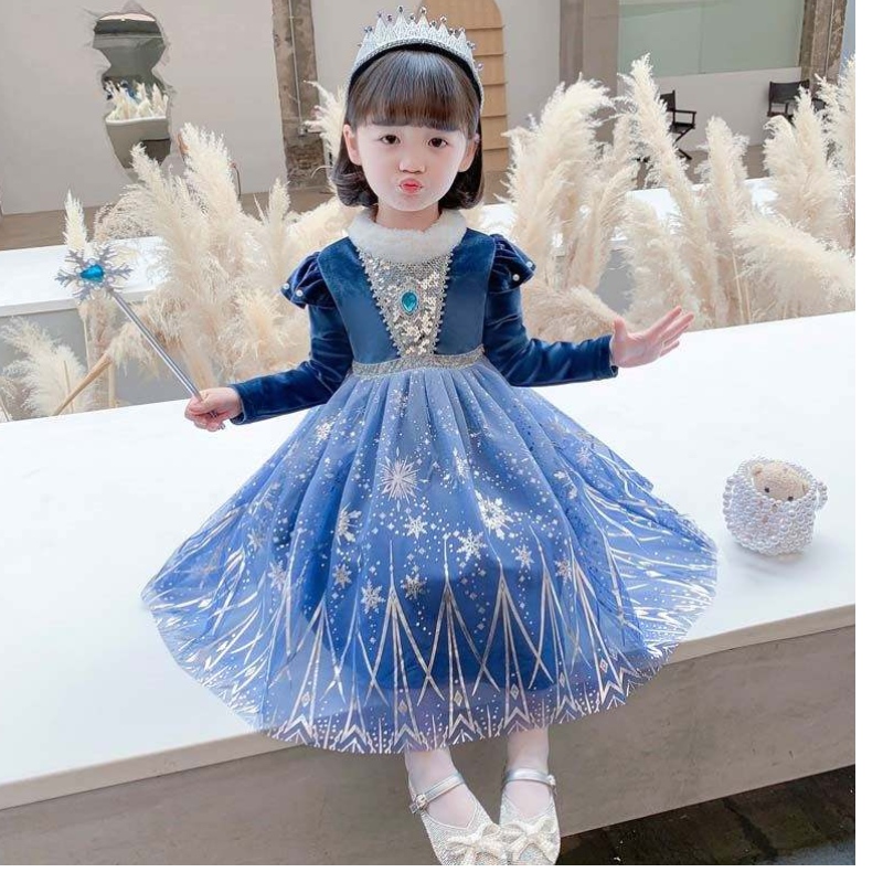 Idei de cadouri lungi dantelă de dantelă de bling cu paiete scindate ana elsa rochie hcgd-033