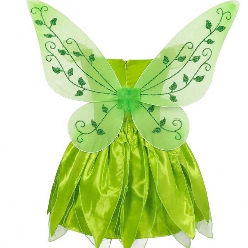 Copil pentru copii Coplay Cosplay Outfits Set Dancing Butterfly Green Fairy Wing Tinker Bell Rochie 2-10T HCTB-001