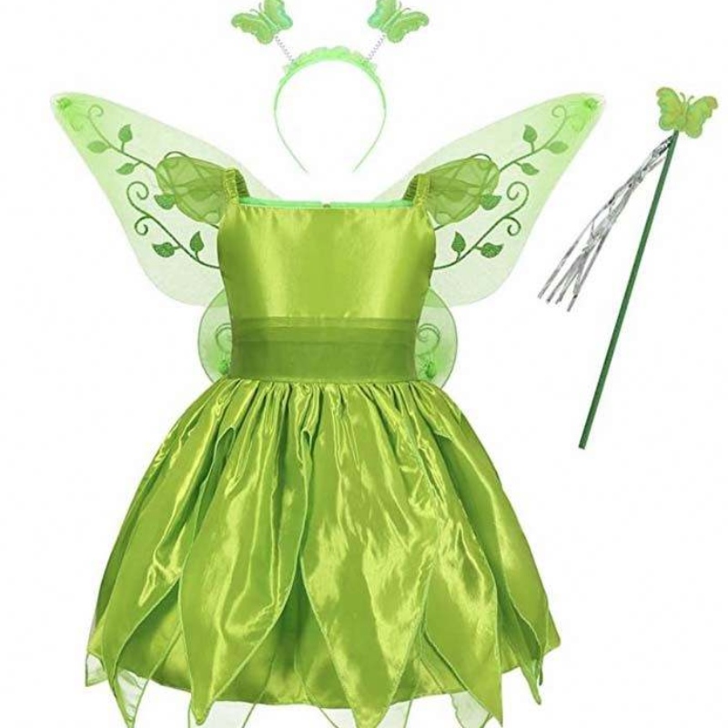 Copil pentru copii Coplay Cosplay Outfits Set Dancing Butterfly Green Fairy Wing Tinker Bell Rochie 2-10T HCTB-001
