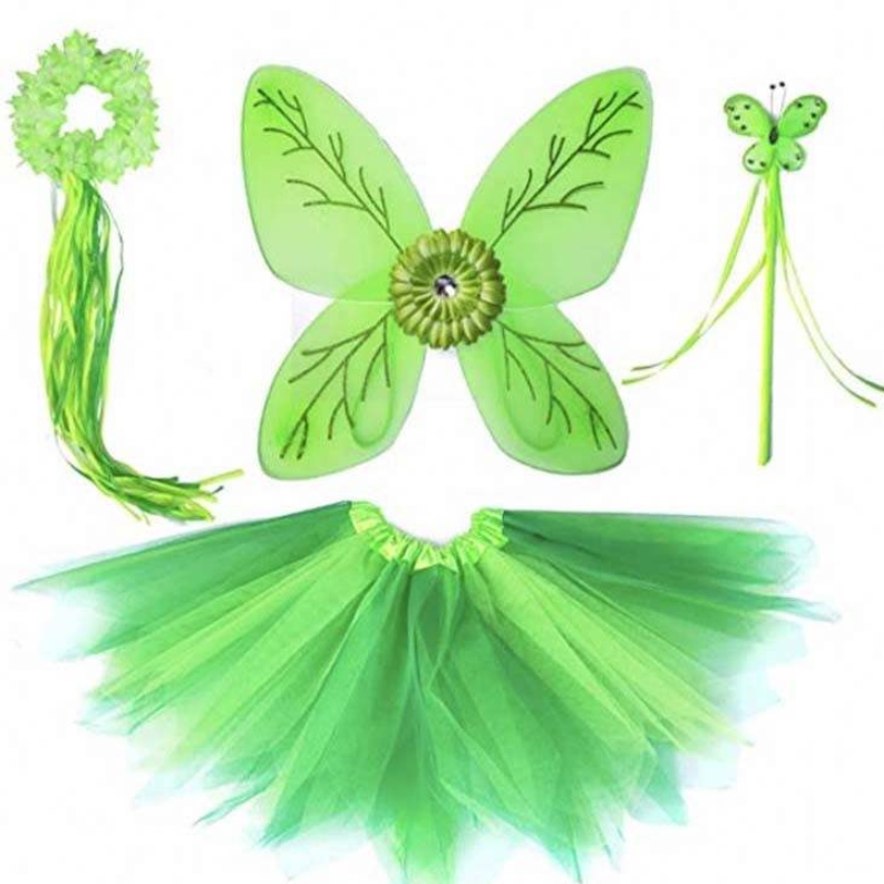 Copil pentru copii Coplay Cosplay Outfits Set Dancing Butterfly Green Fairy Wing Tinker Bell Rochie 2-10T HCTB-001