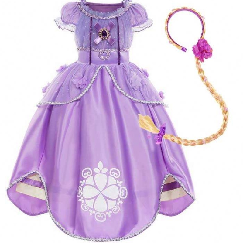 Dress Halloween Party Up Puff Mânecă Floral Tulle Rochie Ball Prințesa Sofia Prima rochie pentru fete HCRS-00