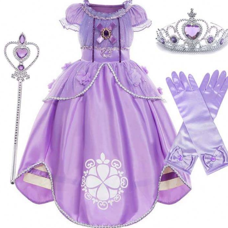 Dress Halloween Party Up Puff Mânecă Floral Tulle Rochie Ball Prințesa Sofia Prima rochie pentru fete HCRS-00