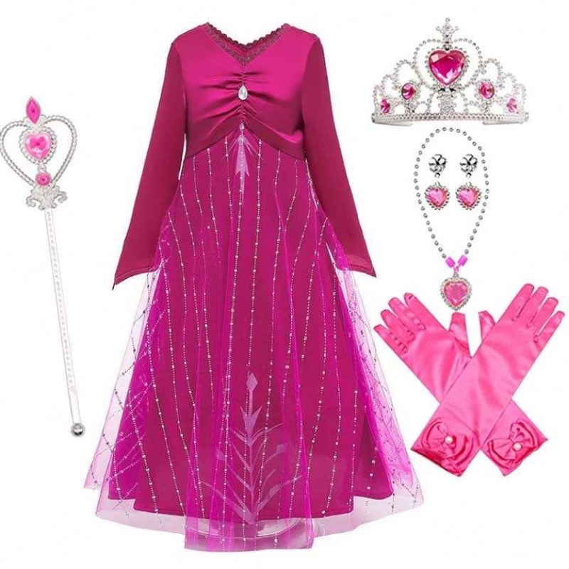 Anna Cosplay Party Vestidos Girl îmbrăcăminte roșie Elsa Costum Prințesa Elsa Rochie pentru 3-10y HCGD-034