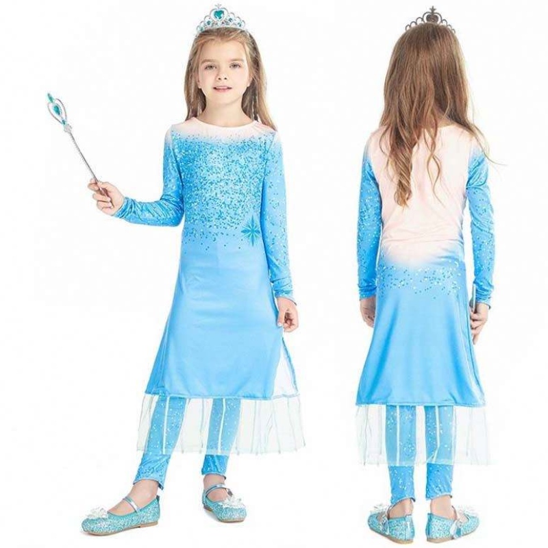 Pantaloni cu rochie lungă prințesă fetițe de prințesă 2pcs elsa cosplay cu accesorii HCGD-021