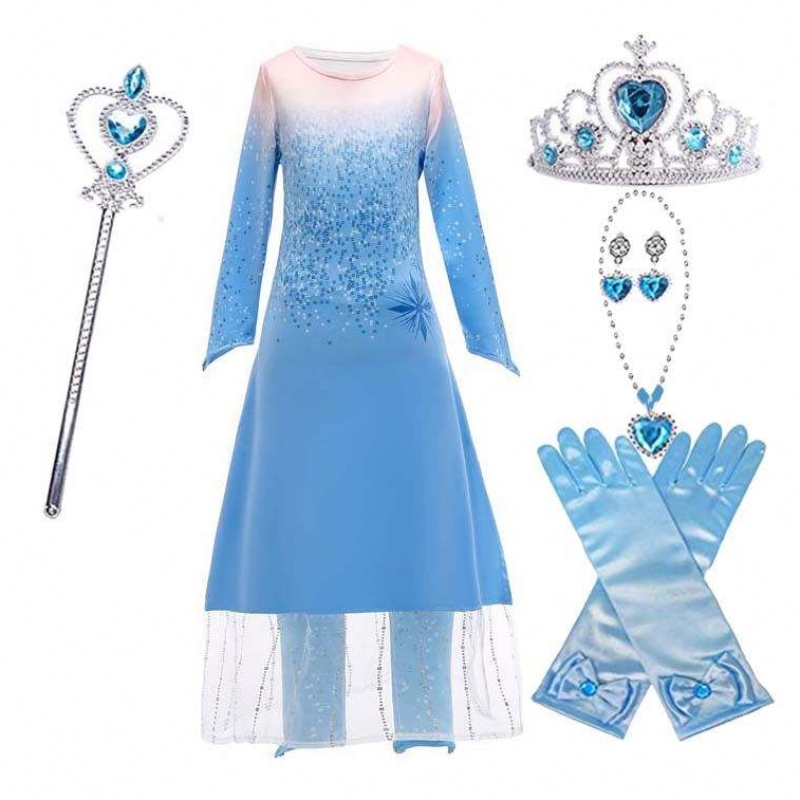 Pantaloni cu rochie lungă prințesă fetițe de prințesă 2pcs elsa cosplay cu accesorii HCGD-021