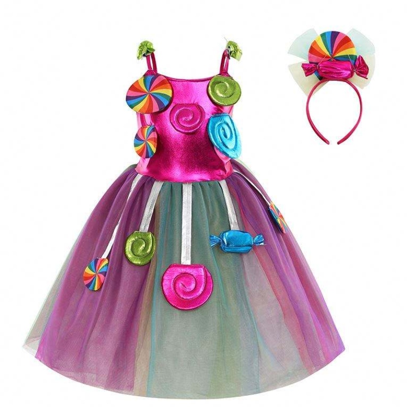 Fete denaștere Pageant Dress Up Rainbow Tulle Rochii de bomboane Costume cu bandă DGHC-081