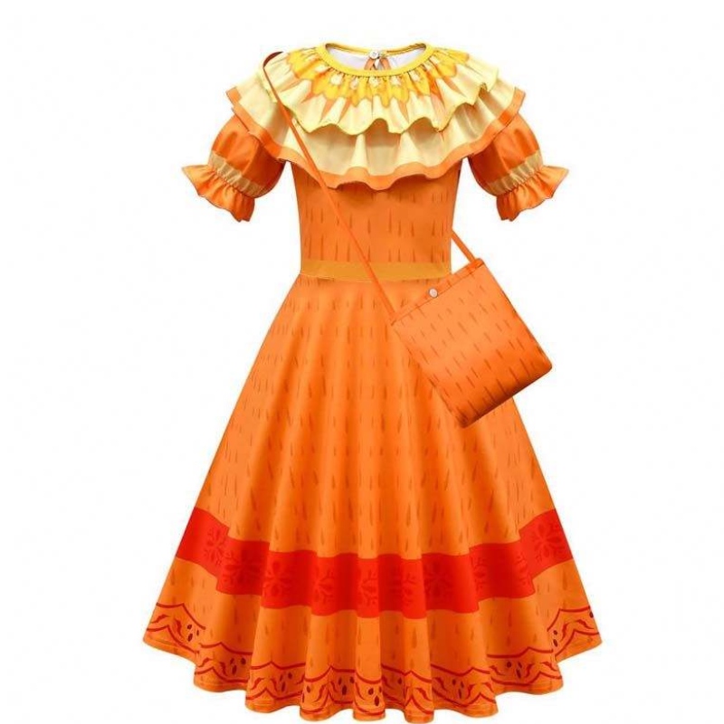 Produsnou 2022 Fete pentru copii Mirabel Madrigal Cosplay Distribuiți rochie Encanto Isabela Rochie cu perucă HCIS-006