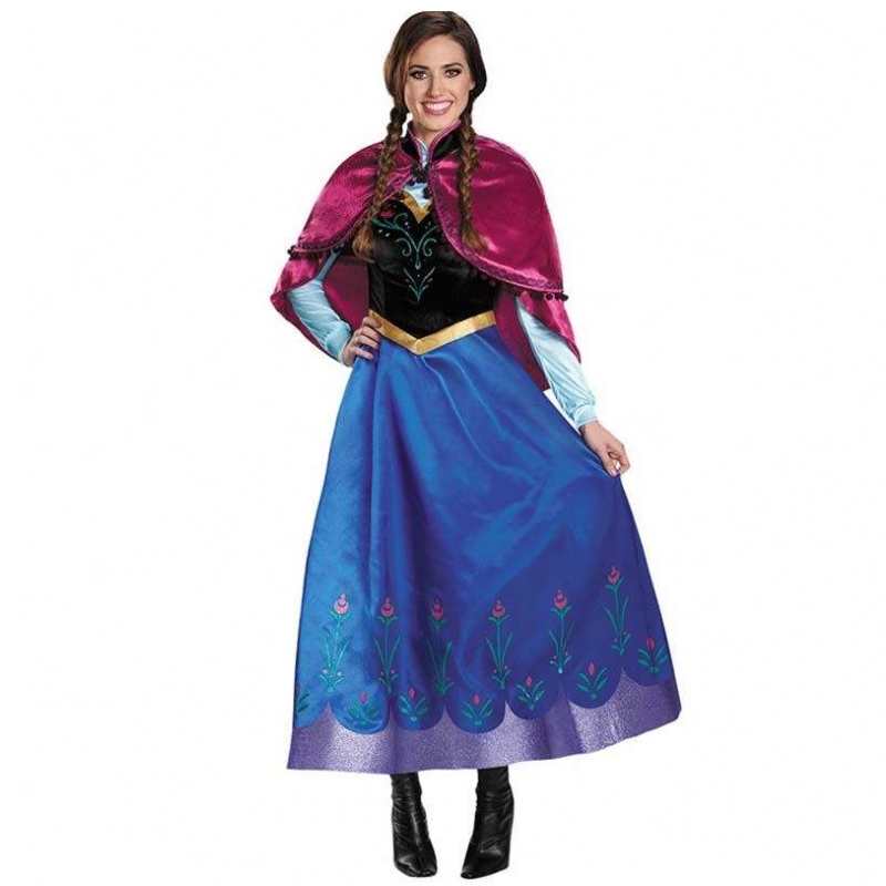 Cel mai bun vânzător 2022 Adult Elsa Anna Cosplay Femeie de Halloween Costum Prințesă Rochie Adult Anna Costum cu Cloak HCGD-053