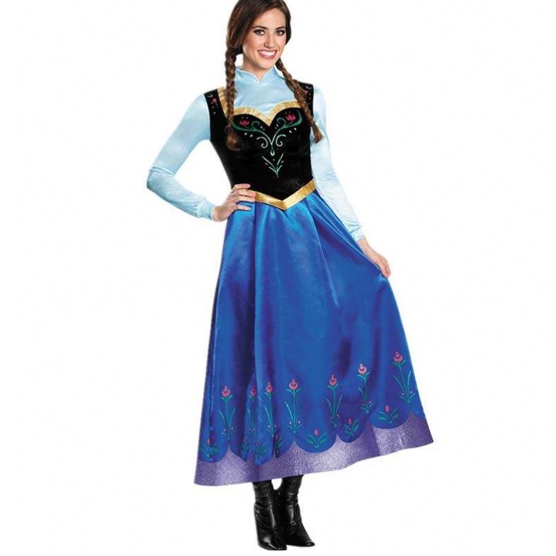 Cel mai bun vânzător 2022 Adult Elsa Anna Cosplay Femeie de Halloween Costum Prințesă Rochie Adult Anna Costum cu Cloak HCGD-053