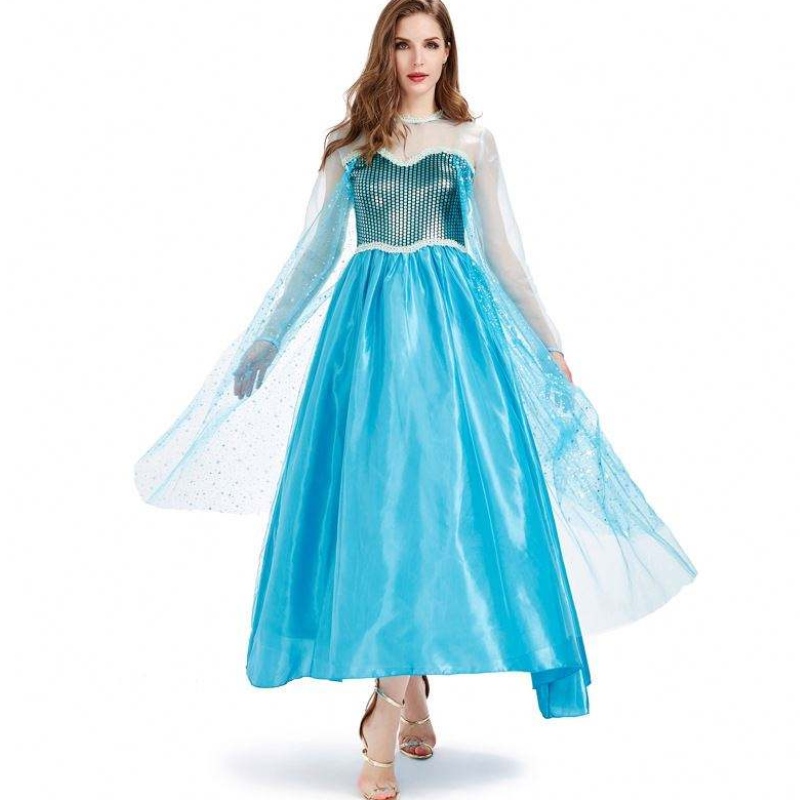 Novedade 2022 Halloween Cosplay Party Party Dress Up Blue Long Elsa Costum Adult HCGD-054
