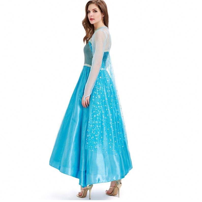 Novedade 2022 Halloween Cosplay Party Party Dress Up Blue Long Elsa Costum Adult HCGD-054