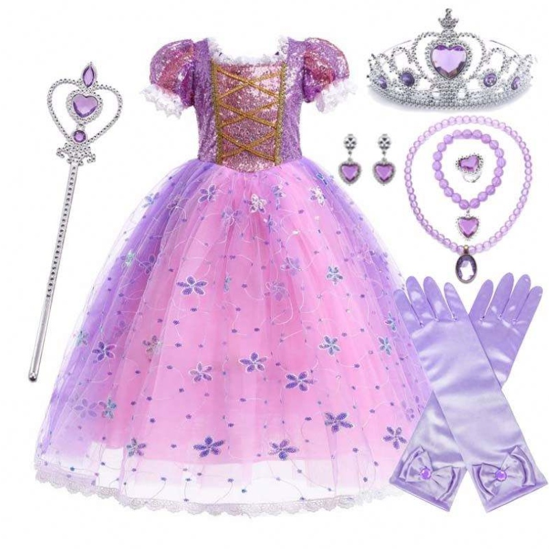 Girls Princess Costum Rapunzel Puff Sequin Cosplay Rochie Purple cu accesorii HCRS-007