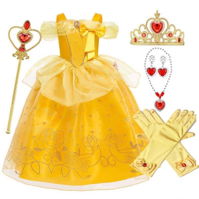 Țete de Crăciun de Halloween Fetiță Fetiță Copii clasici galbeni Clasic Belle Prințesa Rochii cu accesorii HCBL-005